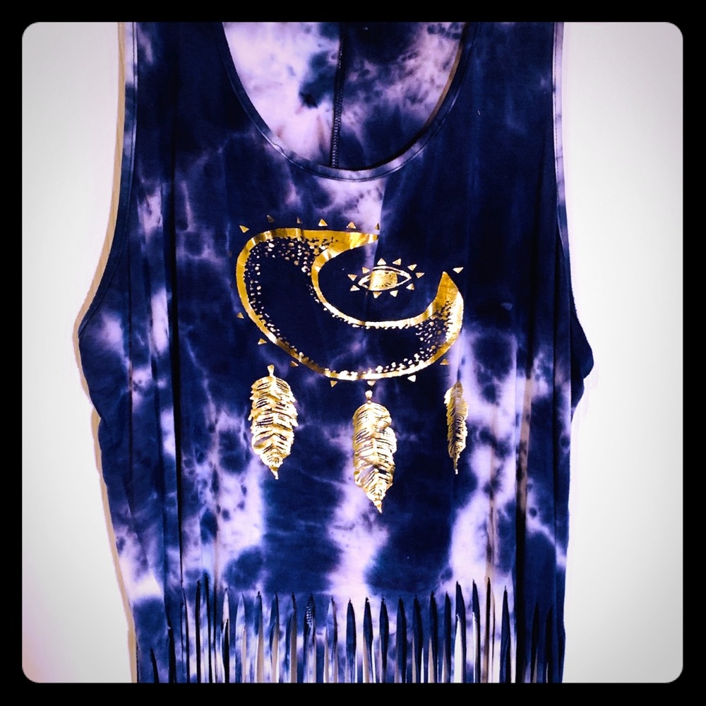 Plus size boho tie/dye fringe tank